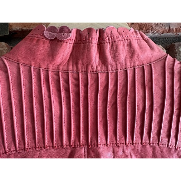 Genuine Leather Vest Coral Pink Scalloped Trim Tailored Size 14 NWT Vintage - Picture 5 of 13